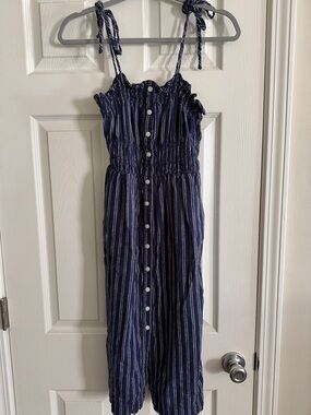 Universal Thread Navy and White Striped Button-Front Midi Dress